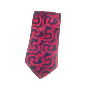 Jeffrey Banks 100% Silk Hand-Sewn Tie Red & Navy Swirl Pattern Made In USA